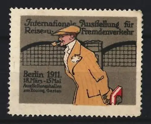Reklamemarke Berlin, Internationale Ausstellung für Reise- u. Fremdenverkehr 1911, Mann im Trenchcoat
