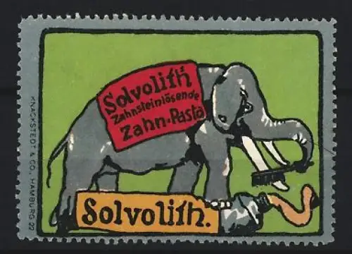Reklamemarke Hamburg, Solvolith Zahn-Pasta, Elefant mit Zahnbürste