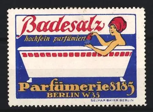 Reklamemarke Berlin, Parfümerie 8185, Badesalz, Frau in Badewanne