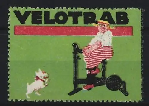 Reklamemarke Velotrab, Heimtrainer, Mann mit Hund