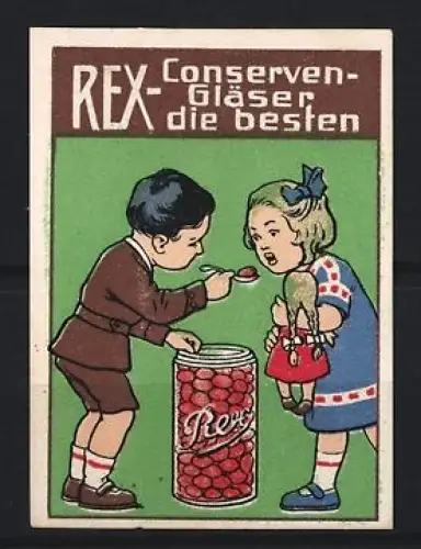 Reklamemarke Rex-Conserven-Gläser, Kinder mit Einmachglas