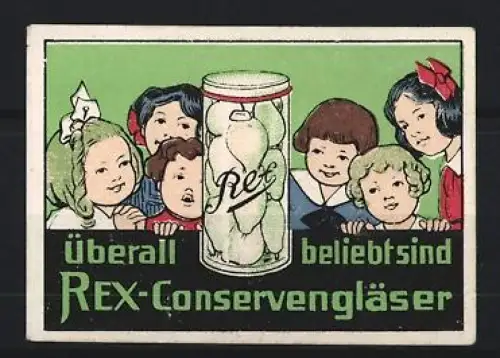 Reklamemarke REX-Conservengläser, Kinder mit Glas