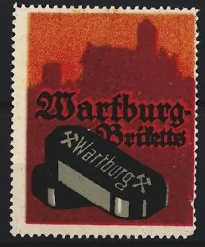 Reklamemarke Wartburg, Kohlebriketts, Schornstein im Hintergrund