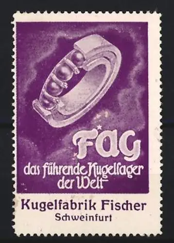 Reklamemarke Schweinfurt, FAG Kugelfabrik Fischer, Kugellager-Ring
