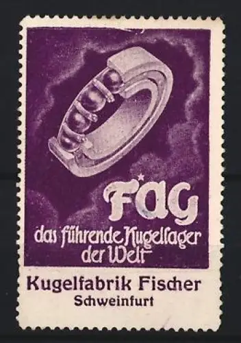 Reklamemarke Schweinfurt, FAG Kugelfabrik Fischer, Kugellager-Ring