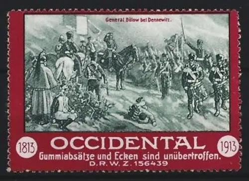 Reklamemarke Occidental, Gummiabsätze und Ecken, General Bülow bei Dennewitz