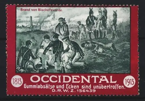 Reklamemarke Occidental, Gummiabsätze und Ecken, Brand von Bischofswerda