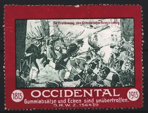 Reklamemarke Occidental, Gummiabsätze und Ecken, Erstürmung des Grimmaischen Tores