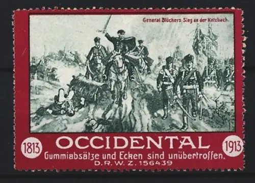 Reklamemarke Occidental, Gummiabsätze und Ecken, General Blüchers Sieg an der Katzbach