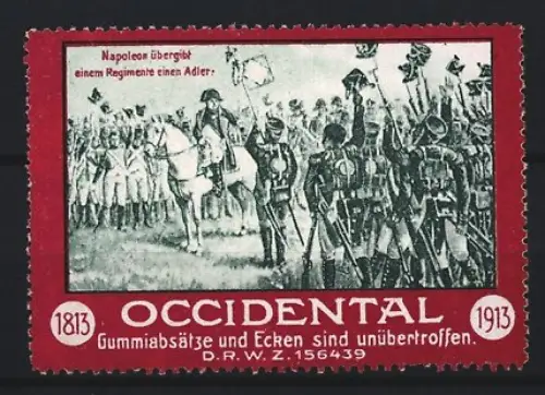 Reklamemarke Occidental, Gummiabsätze und Ecken, Napoleon übergibt einem Regiment einen Adler