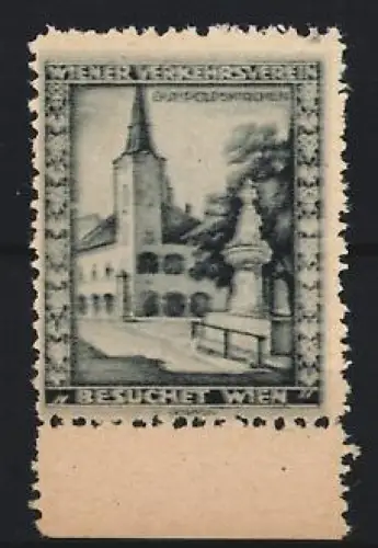 Reklamemarke Wien, Wiener Verkehrsverein, Besuchet Wien, Kirche und Brunnen