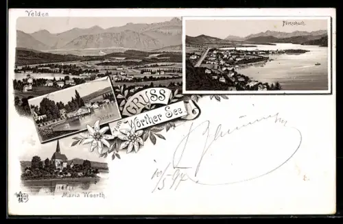 Lithographie Velden /Wörther See, Ortsansichten Velden, Pörtschach, Maria Wörth