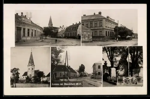 AK Lassee im Marchfeld, Ortsansichten mit Strasse und Kirche