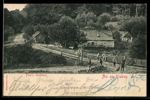 AK Pressbaum, Au am Kraking, Fink`s Gasthaus mit Strasse