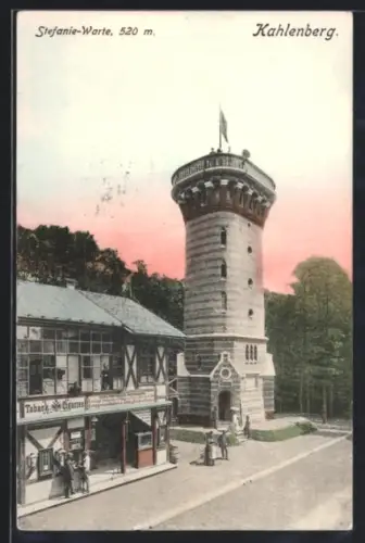 AK Kahlenberg, Stefanie-Warte, Aussichtsturm mit Nebengebäude