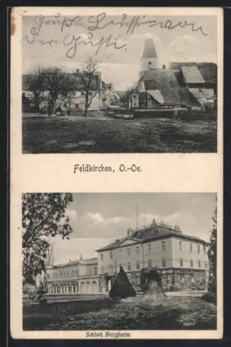 AK Feldkirchen /O.-Oe., Schloss Bergheim, Ortspartie mit Kirche