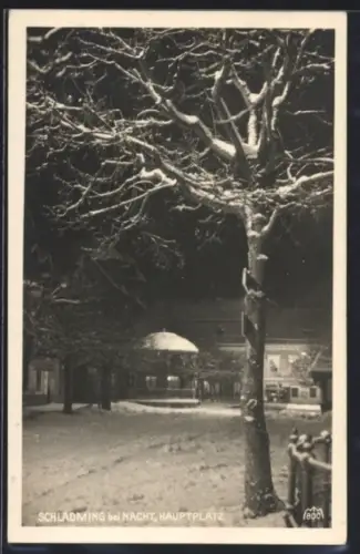 AK Schladming, Schladming bei Nacht, Hauptplatz im Winter