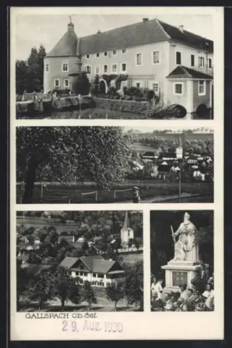 AK Gallspach /Ob. Öst., Schloss, Teilansicht mit Kirche, Denkmal