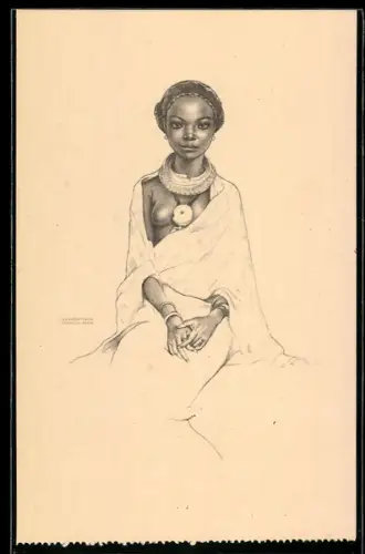Künstler-AK Quipungo-Angola, nackte Afrikanerin