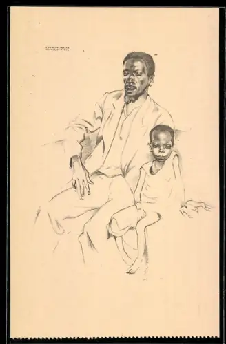 Künstler-AK sign. Eduardo Malta: Paris, Exposition internationale 1937, Calungeia e sua filha Sagala - Bié Angola