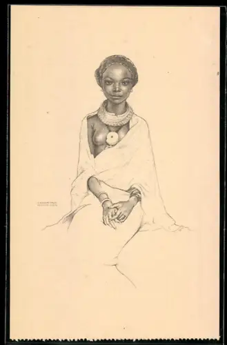 Künstler-AK Eduardo Malta: Nangombe, Quipungo-Angola, Ngombe-Mädchen mit entblösster Brust