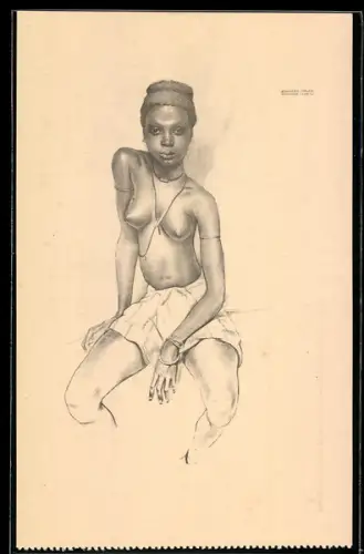 Künstler-AK sign. Eduardo Malta: Guiné, Ignez, Bailarina Bijagoz, Exposicao histórica da ocupacao