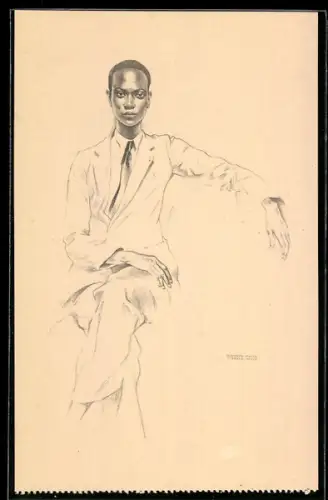 Künstler-AK sign. Eduardo Malta: Paris, Exposition internationale 1937, Abdulai Sissé - Guinée