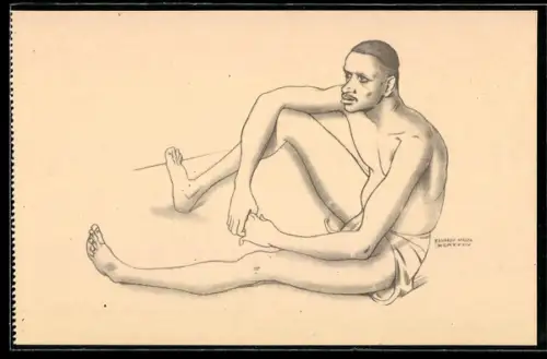 Künstler-AK sign. Eduardo Malta: Guiné, Chadi, Bailarino Bijagoz, Exposicao histórica da ocupacao