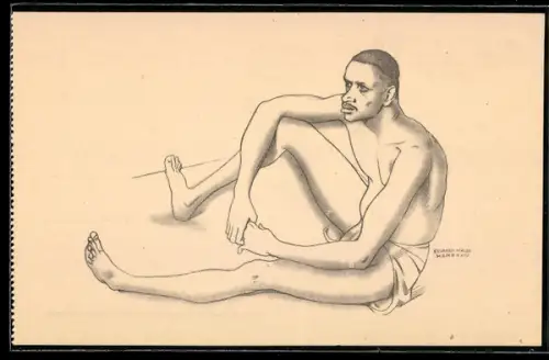 Künstler-AK sign. Eduardo Malta: Guiné, Chadi, Bailarino Bijagoz, Exposicao histórica da ocupacao