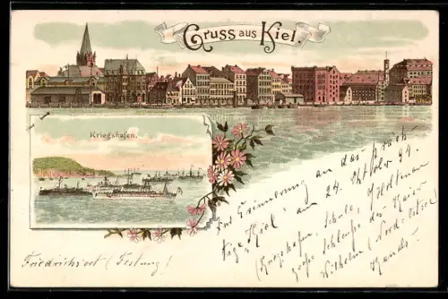 Lithographie Kiel, Kriegshafen, Gesamtansicht