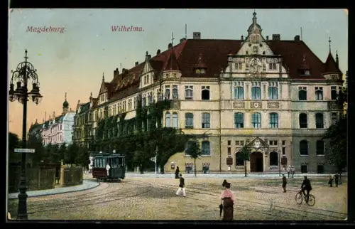 AK Magdeburg, Strassenbahn an der Wilhelma