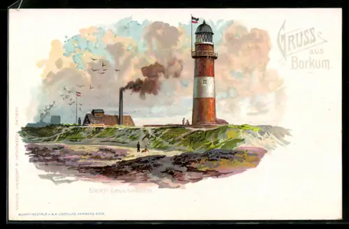 Lithographie Borkum, Der Elektrische Leuchtturm