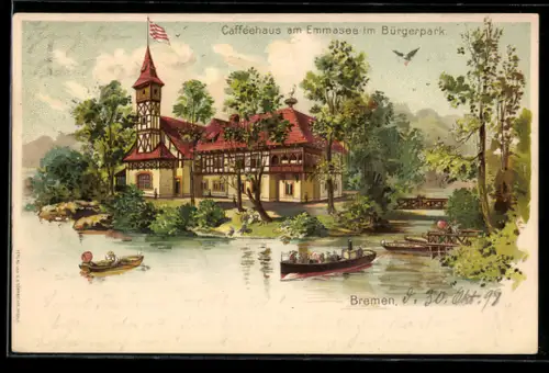 Lithographie Bremen, Café-Restaurant am Emmasee im Bürgerpark