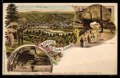 Lithographie Schandau, Kuhstall v. innen und v. aussen