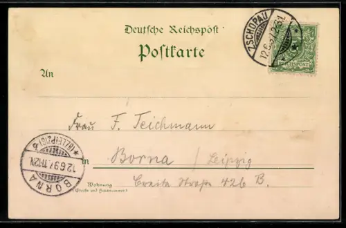 Lithographie Zschopau, Bahnhof, Rathaus, Seminar