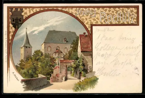 Lithographie Rochlitz, Partie am Schloss