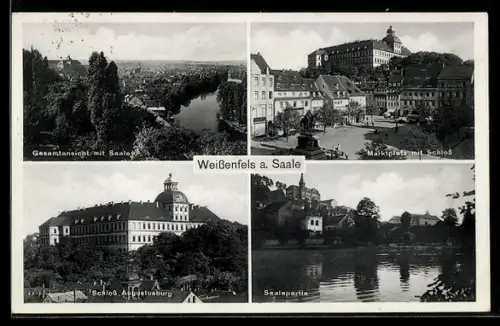 AK Weissenfels a. Saale, Marktplatz mit Schloss, Saalepartie, Schloss Augustusburg