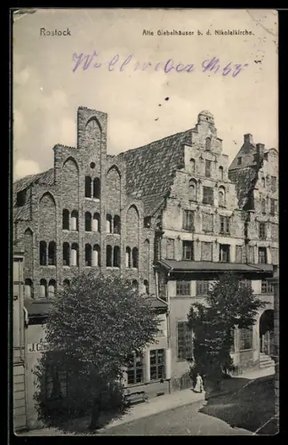 AK Rostock, Alte Giebelhäuser bei der Nikolaikirche