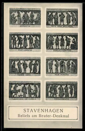 AK Stavenhagen, Reliefs am Reuter-Denkmal