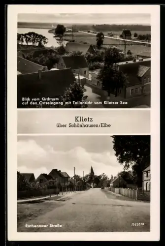 AK Klietz über Schönhausen, Blick vom Kirchturm a. d. Ortseingang, Rathenower Strasse
