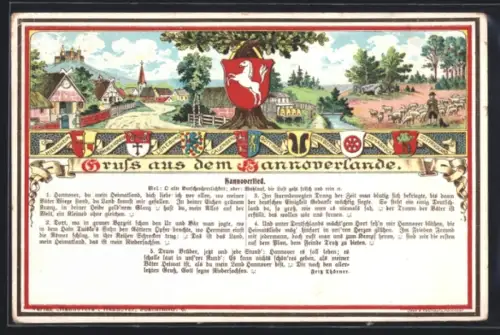 AK Hannover, Hannoverlied, Strassenansicht, Wappen, Schäfer