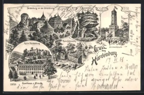 AK Hardenburg, Ruine Hardenburg, Bismarckturm, Nonnenfels