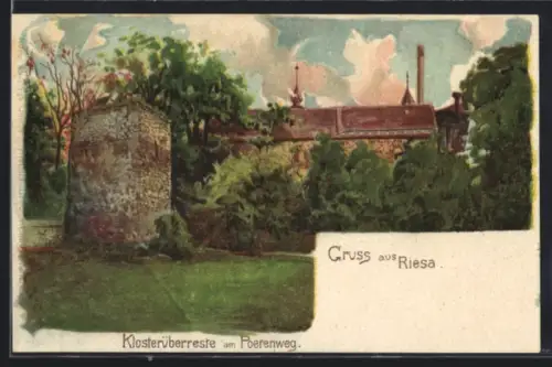 Künstler-AK Riesa, Klosterüberreste am Poetenweg