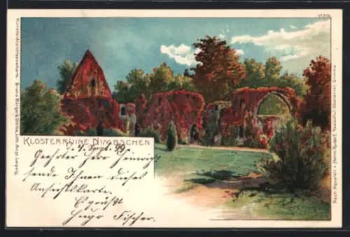 Lithographie Grimma, Klosterruine Nimbschen