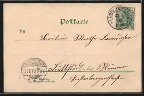 Lithographie Leipzig, Siegesdenkmal, Rathaus, Petersstrasse