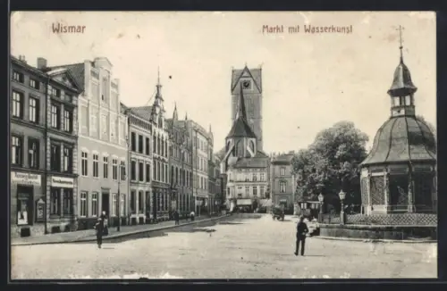 AK Wismar, Markt mit Wasserkunst