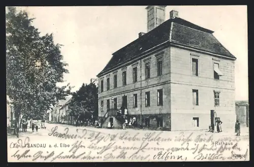 AK Sandau a. d. Elbe, Strassenpartie am Rathaus