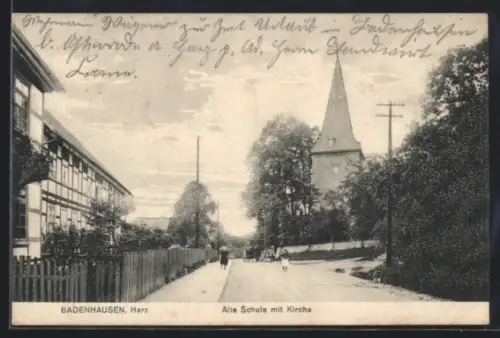 AK Badenhausen /Harz, Alte Schule mit Kirche