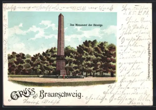 Lithographie Braunschweig, Monument der Herzöge