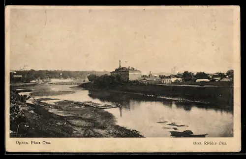 AK Orel, Teilansicht der Stadt mit Fluss Oka, Rotes Kreuz